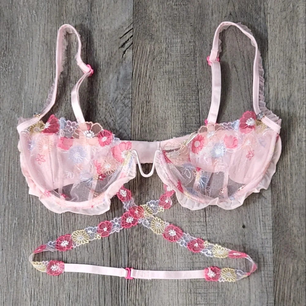 New!For Love and‎ Lemons Greenhouse Garden Underwire Bra &Matching Garter Belt